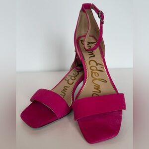 Sam Edelman Holmes Women’s 7.5 M Block Heel Suede Sandal Pink Peony Strappy